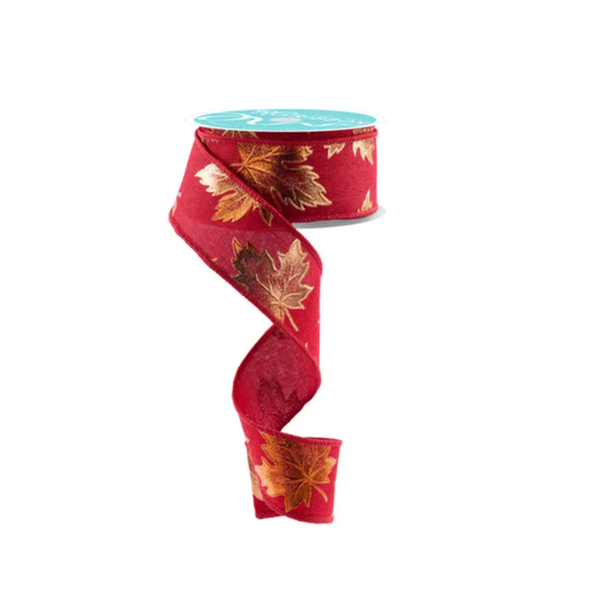 1.5"x10yd Burgundy Fall Foil Maple Leaf Wired Ribbon – Autumn Craft & Wreath Supply-RGE147605 Craig Bachman