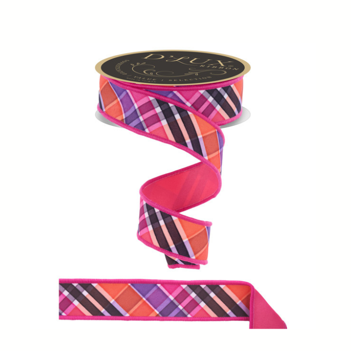 1.5" Bold Plaid Wired Ribbon – Pink, Orange, Purple, Black-LX111089 Craig Bachman
