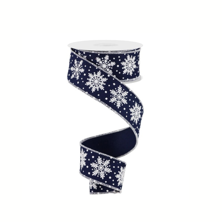 Navy Snowflake Christmas Ribbon | 1.5"x10yd Wired Holiday Craft Ribbon-RGE197419 Craig Bachman