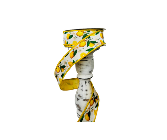 1.5" X 10YD Farrisilk Lemon Blossoms Wired Ribbon Farrisilk