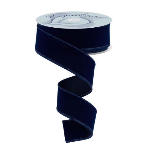 1.5"x10yd Dark Navy Velvet Wired Ribbon – Luxurious Indoor Decor | TCT Crafts -RL1942FA
