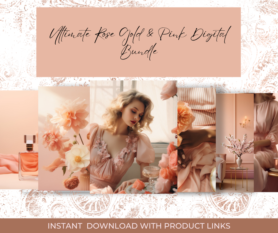 Ultimate Rose Gold & Pink Digital Bundle – Peachy Rose Photos, Rose Gold Clipart, Mockups, and Girly Flat Lays - Instant Download