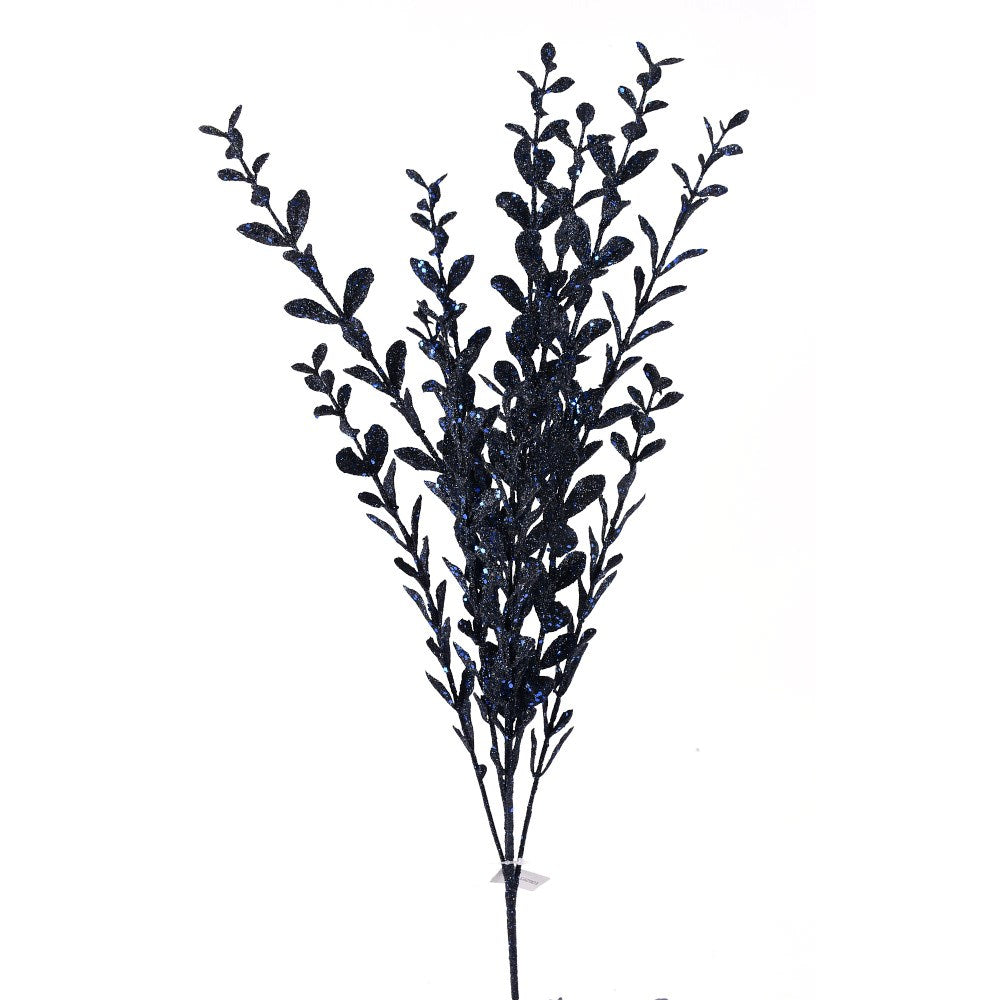 22" Midnight Blue Glitter Boxwood Spray: Elegant Home & Holiday Decor Accent-(106295)