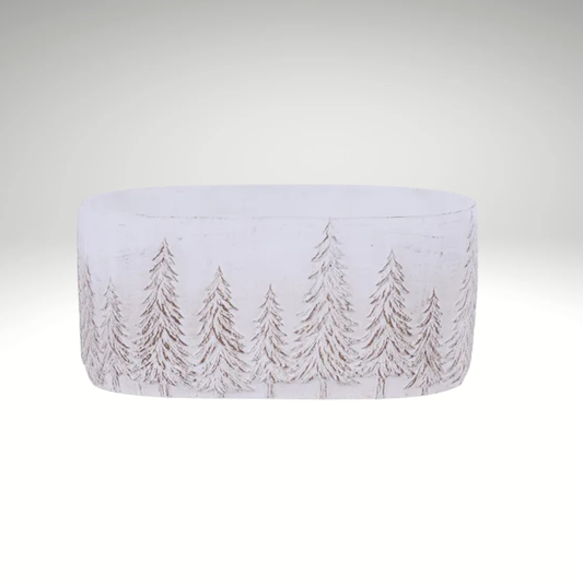 Whitewash Oval Cement Planter with Pine Trees 9" Winter Bowl-MX079330 Craig Bachman