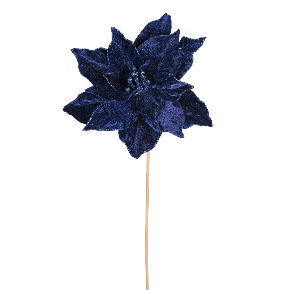 20" Velvet Poinsettia Stems | Holiday Floral Picks | Available in Green, Burgundy, Royal Blue, Midnight Blue