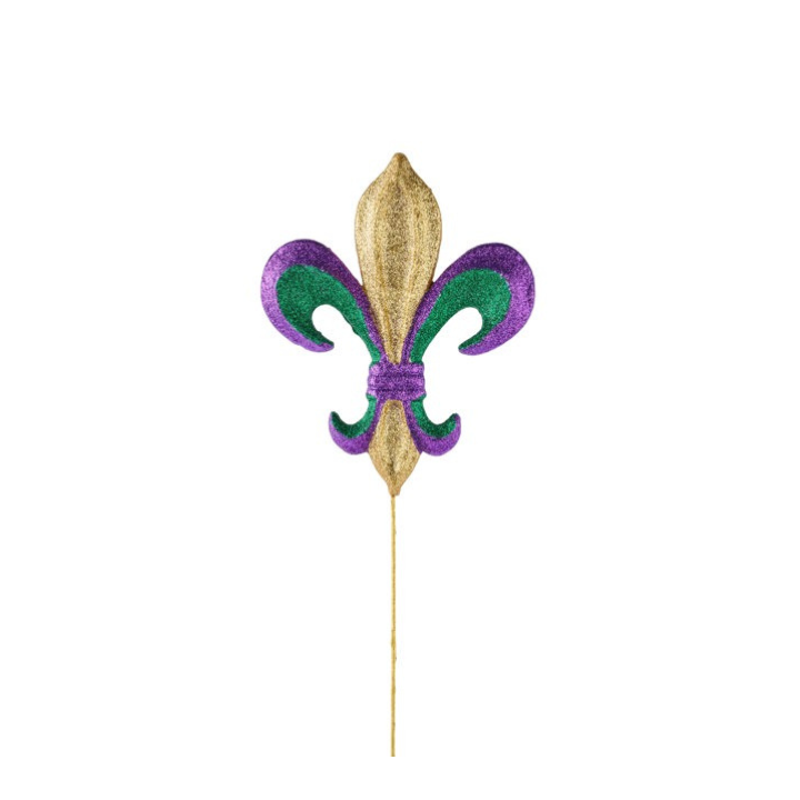 Fleur De Lis Mardi Gras Pick – 10" Purple Green Gold Glittered Decor for Wreaths-MZ1798TC Craig Bachman