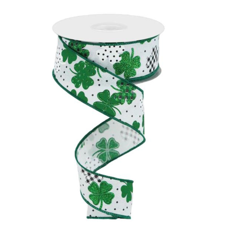 St. Patrick's Day Ribbon 2.5" Shamrock Glitter Wired Edge-RGC187627 Craig Bachman