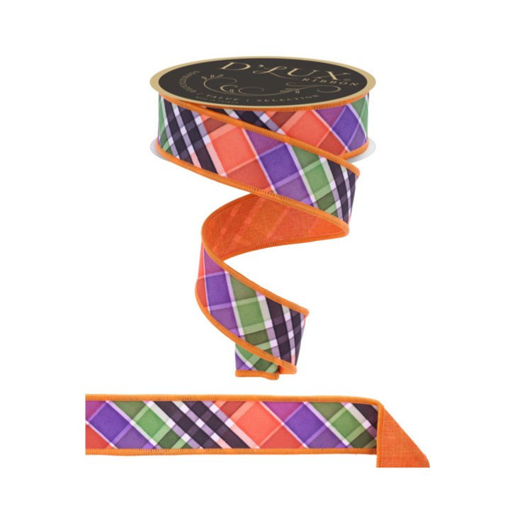 D'Lux 1.5" x 10yd Halloween Plaid Wired Ribbon – Multi-Colored Fused Wired Edge Ribbon-LX1118RY Craig Bachman