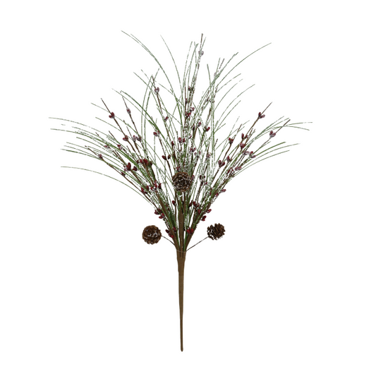 21" Iced Pine Berry Bush – Faux Greenery with Pinecones & Red Berries Golden Bell