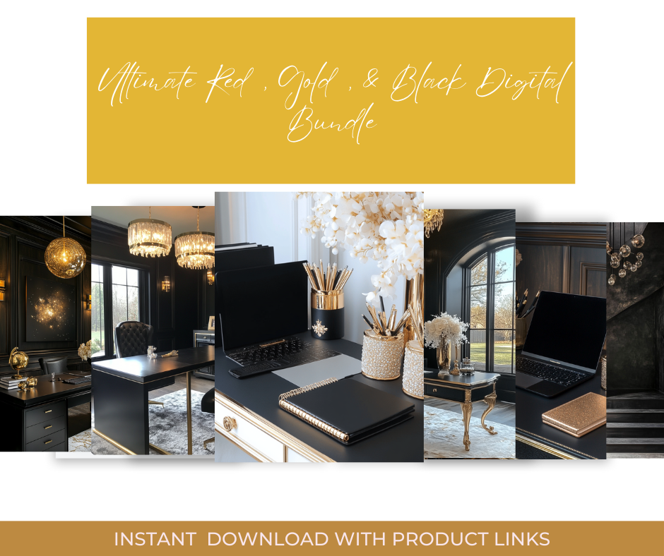 Ultimate Red, Gold & Black Digital Bundle | Office Mockups, Clipart, Planner Printables | Instant Download - Instant Download