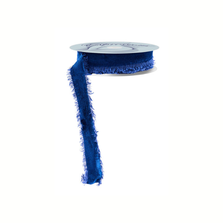 1" Navy Blue Frayed Velvet Ribbon | Non-Wired Trim for Gifts & Florals-RN591019 Craig Bachman