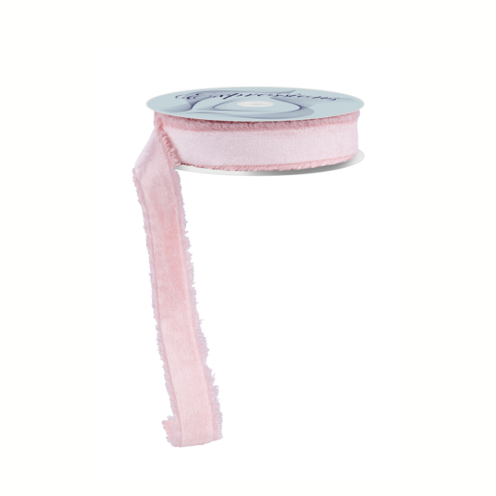 1" Pink Frayed Velvet Ribbon | Non-Wired Trim for Gifts & Florals-RN591015 Craig Bachman