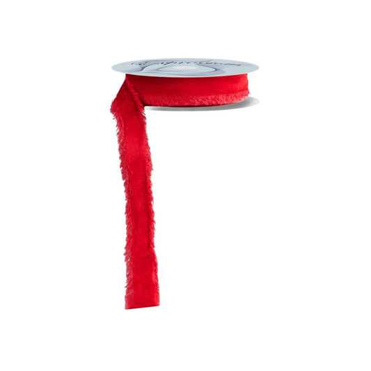 1" Red Frayed Velvet Ribbon | Non-Wired Trim for Gifts & Florals-RN591024 Craig Bachman