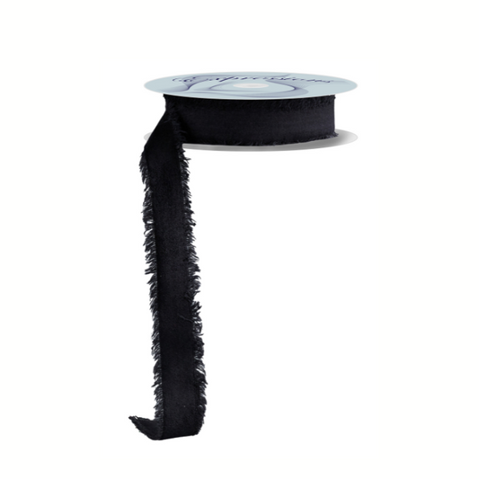1" Black Frayed Velvet Ribbon | Non-Wired Trim for Gifts & Florals-RN591002 Craig Bachman