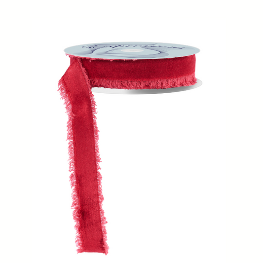 1" Burgundy Frayed Velvet Ribbon | Non-Wired Trim for Gifts & Florals-RN591005 Craig Bachman