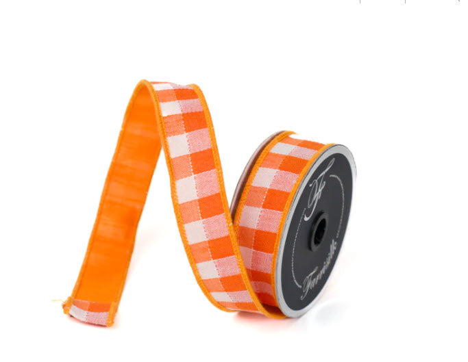 1"x10yd Orange/White Check Farrisilk Wired Ribbon - Designer Craft & Decor Ribbon - Orange Wired Ribbon by TCT Crafts (RK502-52) TCT Crafts