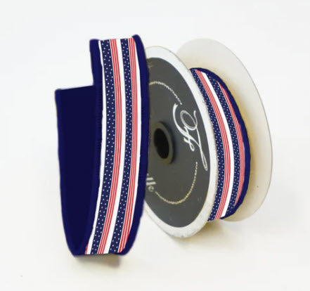 1"x10yd Flag Stripes Red/Blue Farrisilk Wired Ribbon - Patriotic & 4th of July Decor- Patriotic Wired Ribbon by TCT Crafts (RK215-32) Farrisilk