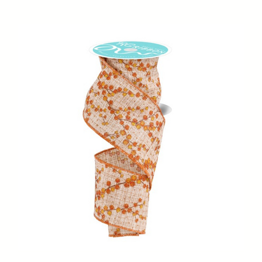 Fall Berry Branch Ribbon | 2.5"x10yd Wired Burlap Ribbon for Autumn Bows-RGF143618 Craig Bachman