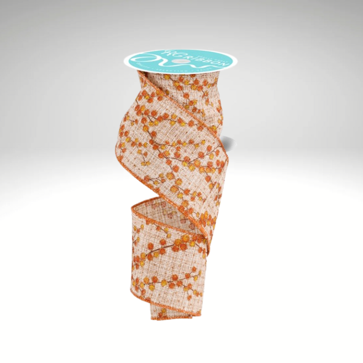 Fall Berry Branch Ribbon | 2.5"x10yd Wired Burlap Ribbon for Autumn Bows-RGF143618 Craig Bachman