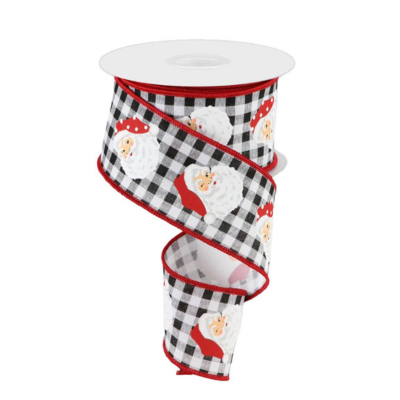 2.5" x 10yd Vertical Santa Heads Check Wired Christmas Ribbon - Black and White Buffalo Plaid with Red Edges -RGC165227 Craig Bachman