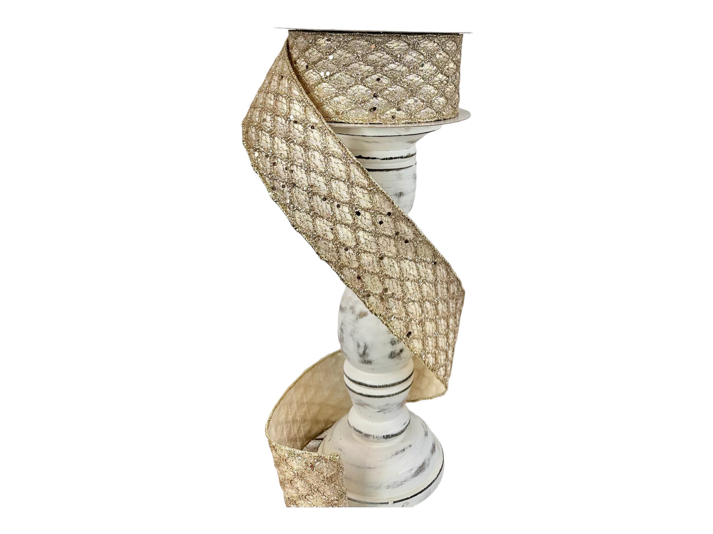 2.5" x 10 yards Designer Farrisilk Retro Diamonds Wired Holiday Ribbon in Champagne by TCT Crafts-Retro Diamonds-Sparkle Ribbon-RA253-93 Farrisilk