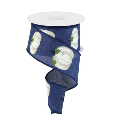 2.5" x 10yd Fall Pumpkin and Leaf Burlap Ribbon - Navy, Cream, Beige, Moss - Perfect for Autumn Crafts and Decorations -RGA1471C4 Craig Bachman