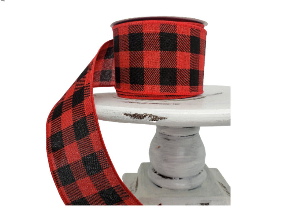 Rustic Red and Black Buffalo Plaid Wired Ribbon - 2.5"x10YD - Perfect for Crafting, Decorating, and Gift Wrapping (RG01805MA) RG Ribbon