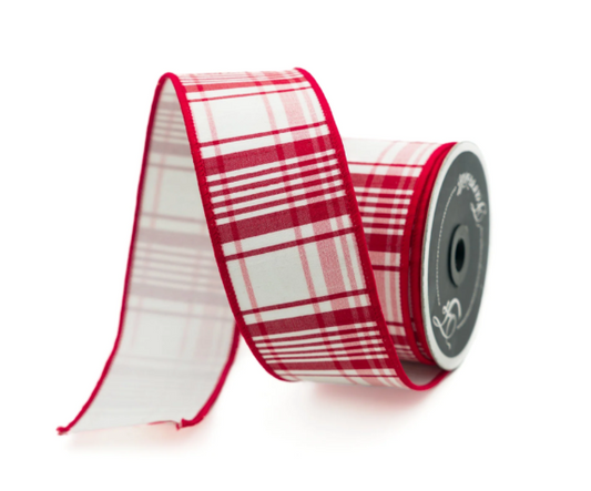 2.5 Inch Red Julian Plaid Farrisilk Wired Ribbon - Ideal for Christmas Decor, Wreath Making, and Festive Crafts" Farrisilk