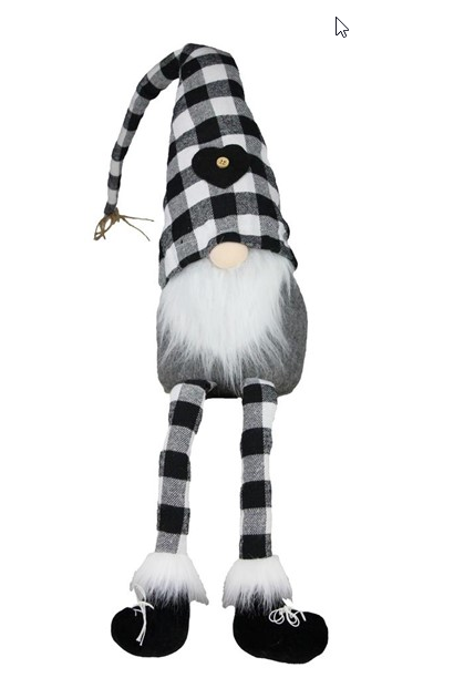 Whimsical Black White Check Fabric Sitting Gnome - 30.75"H-XN4185 Craig Bachman