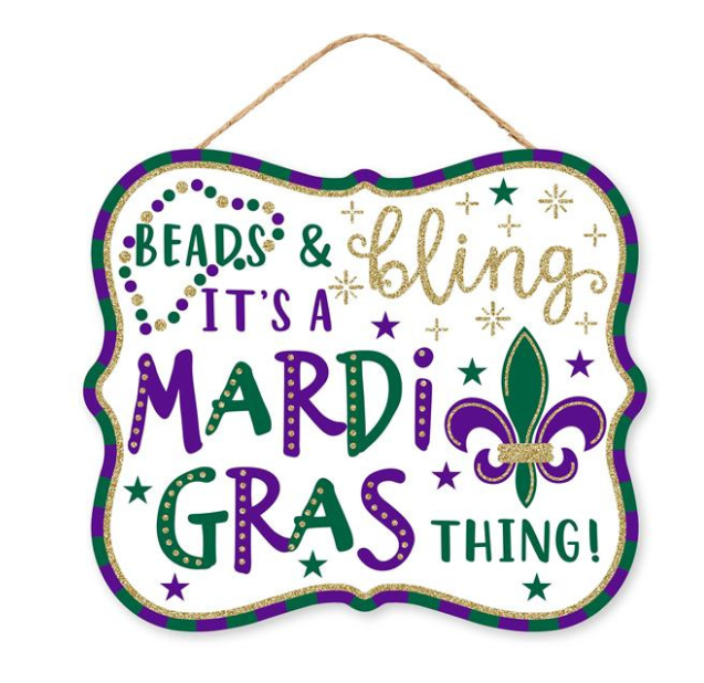 Mardi Gras Beads & Bling Sign | 10.5"x8" Glitter MDF Party Decor Craig Bachman