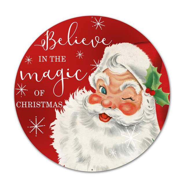 Santa “Believe” Christmas Sign 12" | Round Metal Holiday Wall Decor-AP0129 Craig Bachman