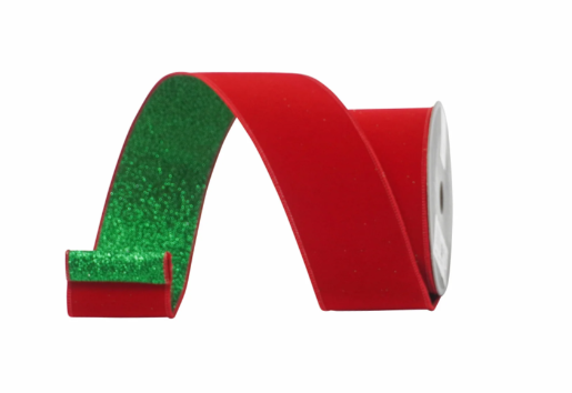 2.5"x10yd Farrisilk Emerald & Red Wired Christmas Ribbon – Luxury Velvet & Glitter Holiday Ribbon-RS201-48 Farrisilk