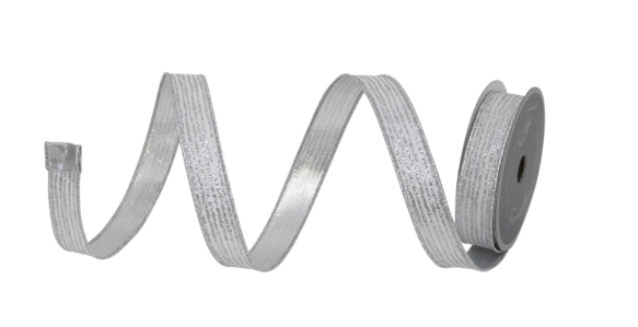 1"x10yd Farrisilk Silver Stripes Wired Ribbon – Elegant Metallic Designer Craft Ribbon-RS161-53 Farrisilk