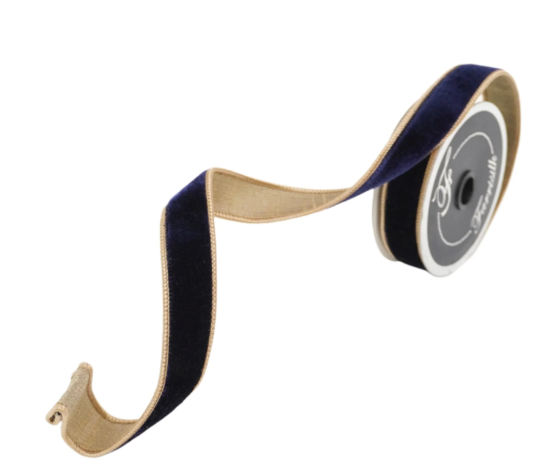1"x10yd Farrisilk 2-Tone Velvet Wired Ribbon Navy/Gold – Luxury Holiday Ribbon-RK130-11 Farrisilk