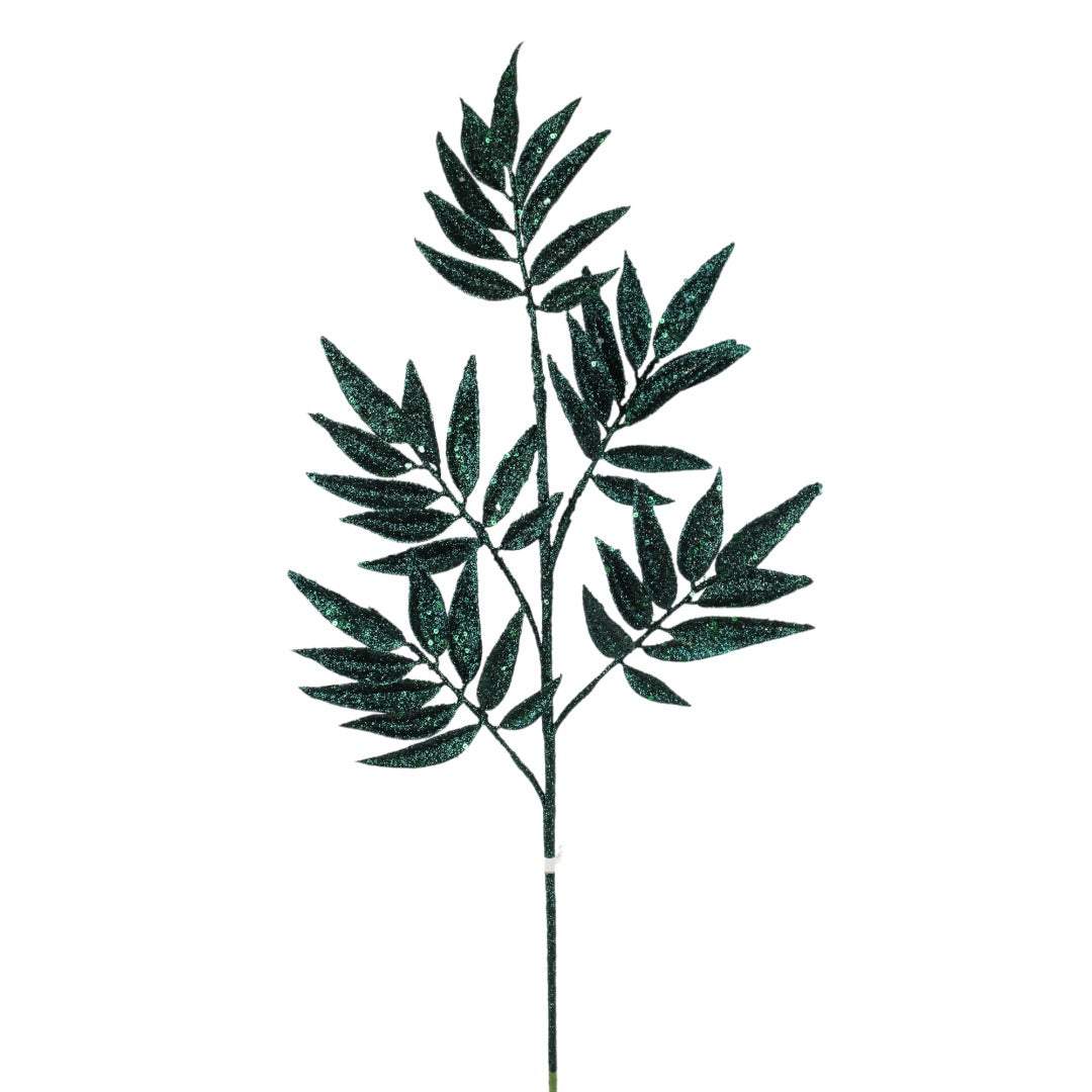 31.5" Glitter Leaf Spray | Elegant Floral Pick | Choose from Emerald Green, Midnight Blue, or Red