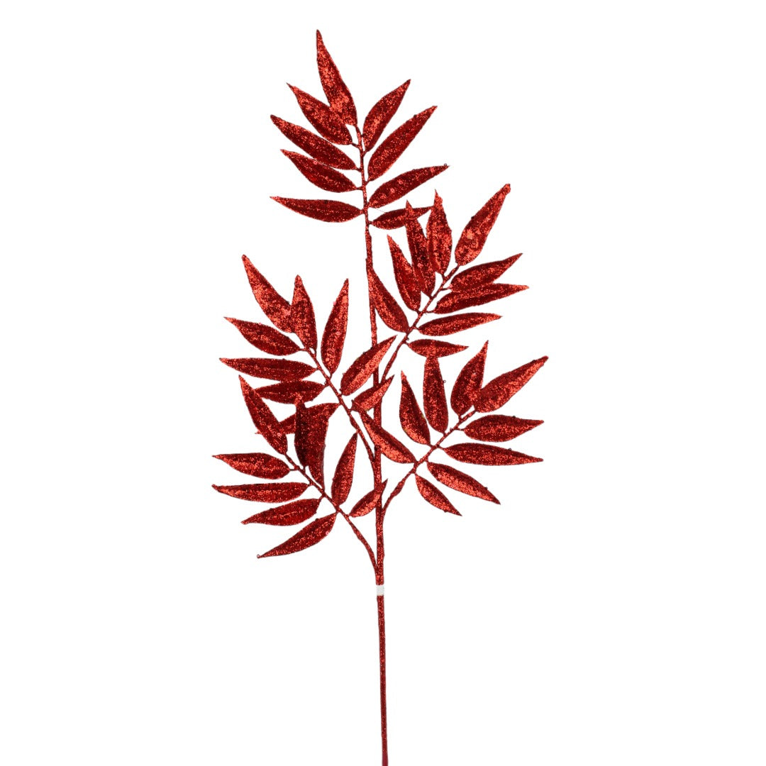 31.5" Glitter Leaf Spray | Elegant Floral Pick | Choose from Emerald Green, Midnight Blue, or Red