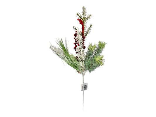 21" Snow Flocked Pine & Pinecone Pick with Red Berries - Festive Christmas Décor-XX1829 TCT Crafts