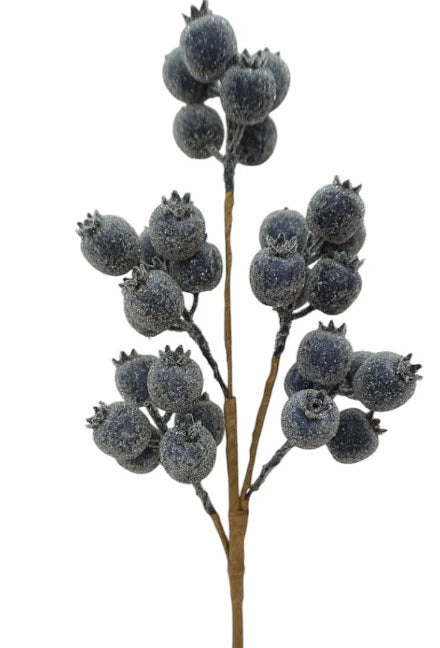 Blue Berry Spray | Iced Glitter Christmas Berry Pick | 21" Spray-255729 Direct Export