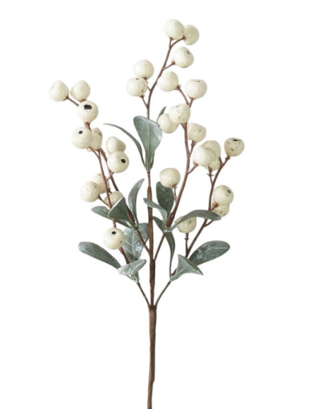 14" Cream Berry Leaves Pick – Winter Holiday Berry Stem-256948 Direct Export