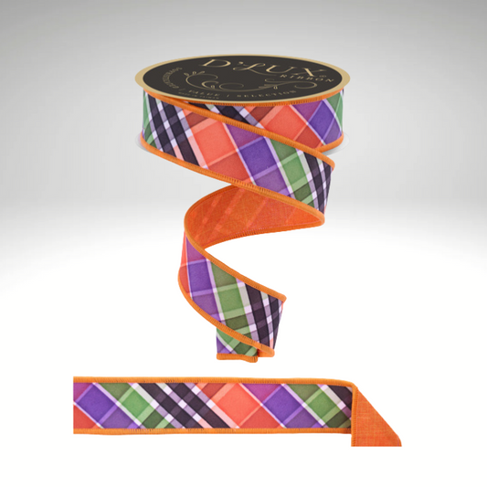D'Lux 1.5" x 10yd Halloween Plaid Wired Ribbon – Multi-Colored Fused Wired Edge Ribbon-LX1118RY Craig Bachman