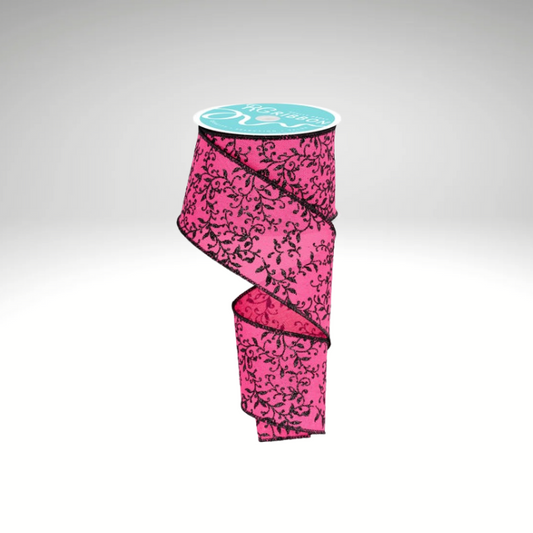 Halloween Ribbon Fuchsia & Black | 2.5"x10yd Glitter Vine Wired Craft Trim-RGF131583 Craig Bachman