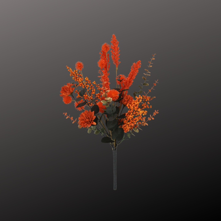 19" Artificial Fall Mum and Berry Bush – Autumn Floral Pick-65175-OR Golden Bell