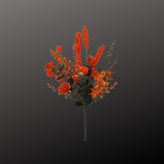 19" Artificial Fall Mum and Berry Bush – Autumn Floral Pick-65175-OR Golden Bell