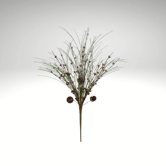 21" Iced Pine Berry Bush – Faux Greenery with Pinecones & Red Berries Golden Bell