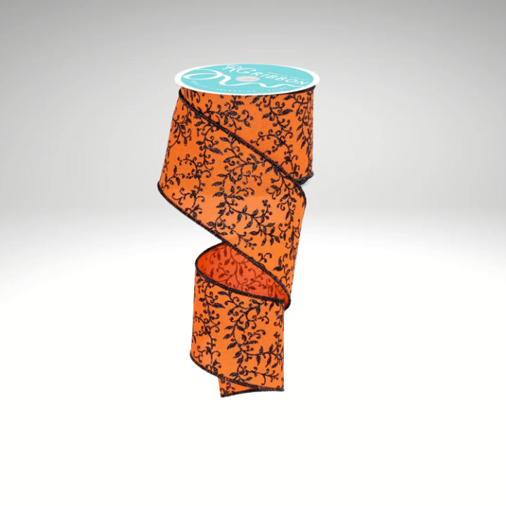 Halloween Ribbon Orange & Black | 2.5"x10yd Glitter Vine Wired Craft Trim-RGF1315P2 Craig Bachman