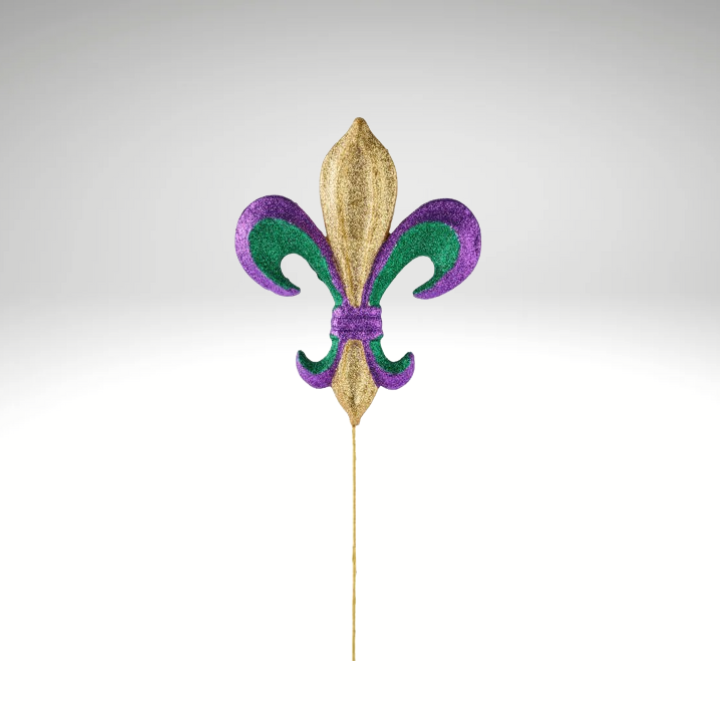Fleur De Lis Mardi Gras Pick – 10" Purple Green Gold Glittered Decor for Wreaths-MZ1798TC Craig Bachman