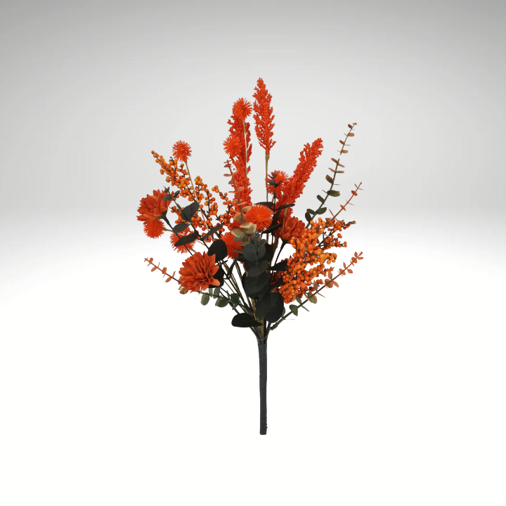 19" Artificial Fall Mum and Berry Bush – Autumn Floral Pick-65175-OR Golden Bell