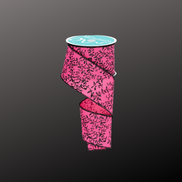 Halloween Ribbon Fuchsia & Black | 2.5"x10yd Glitter Vine Wired Craft Trim-RGF131583 Craig Bachman
