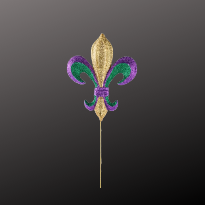 Fleur De Lis Mardi Gras Pick – 10" Purple Green Gold Glittered Decor for Wreaths-MZ1798TC Craig Bachman
