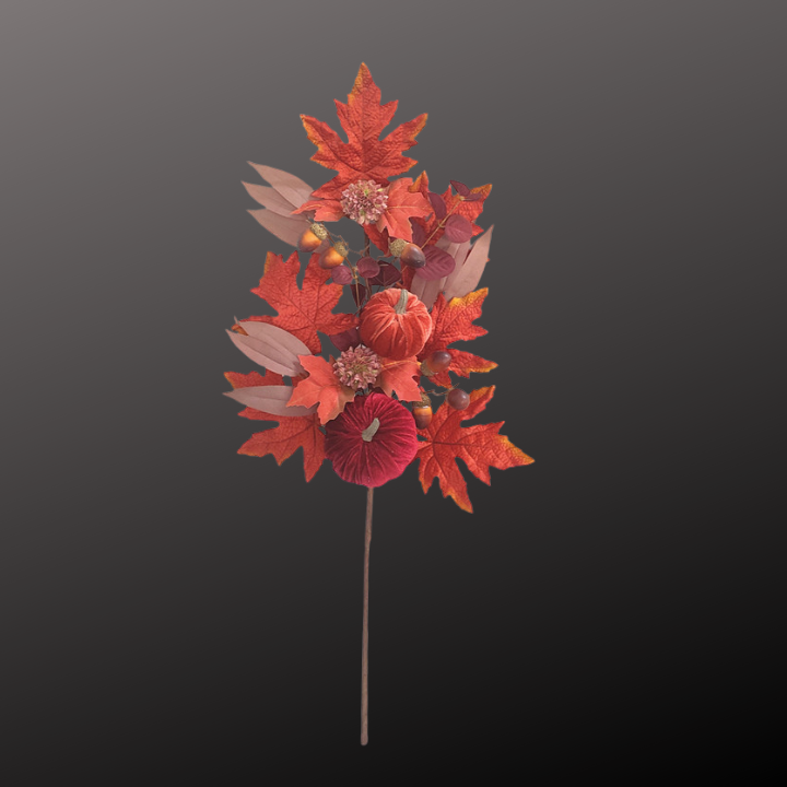 30" Fall Pumpkin & Acorn Bush – Velvet Pumpkins, Maple Leaves & Autumn Decor-85296 Golden Bell
